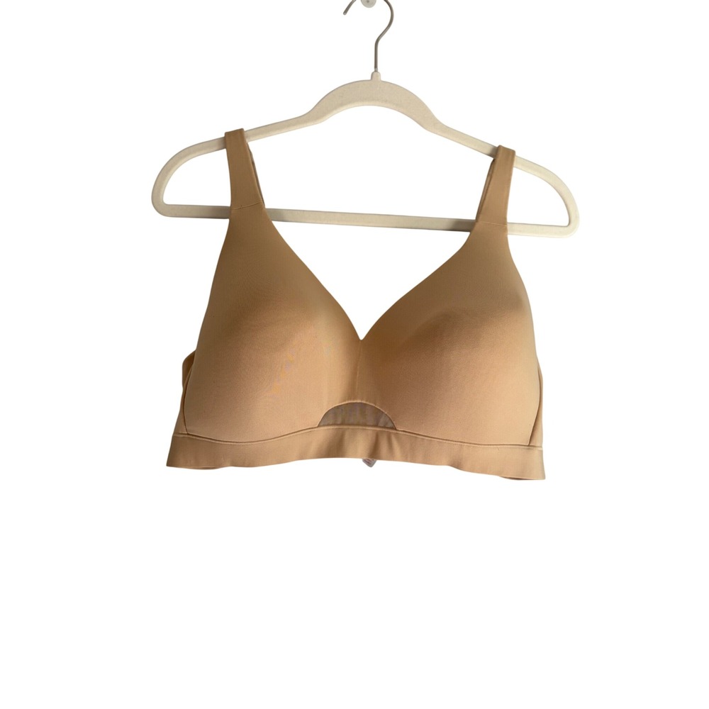 Cacique Tan Nude Wireless Lightly Padded Bra 42C Mesh Detail Everyday Comfort